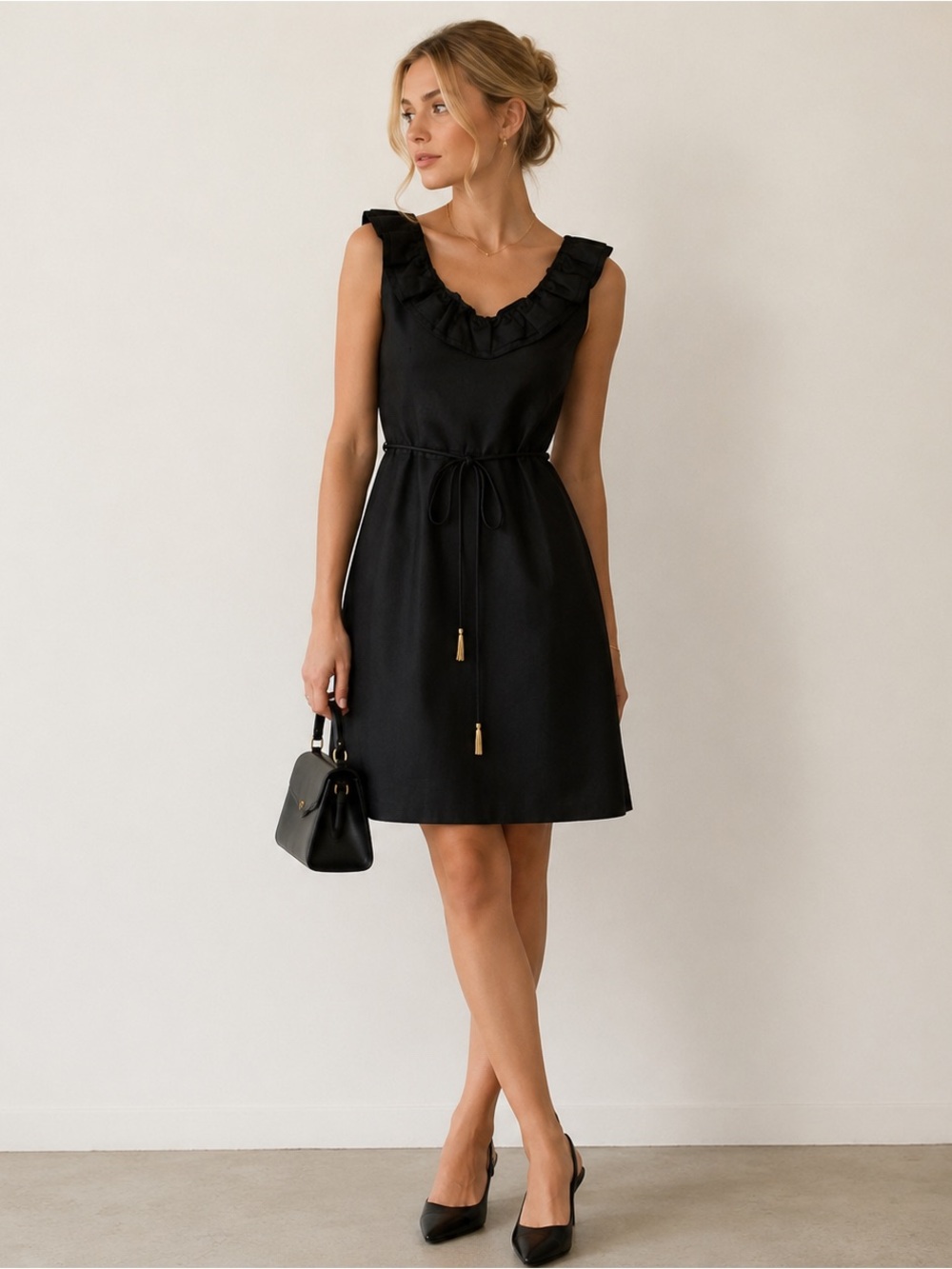 Kate Spade Black Silk with Gold Zipper Structured Cocktail Dress